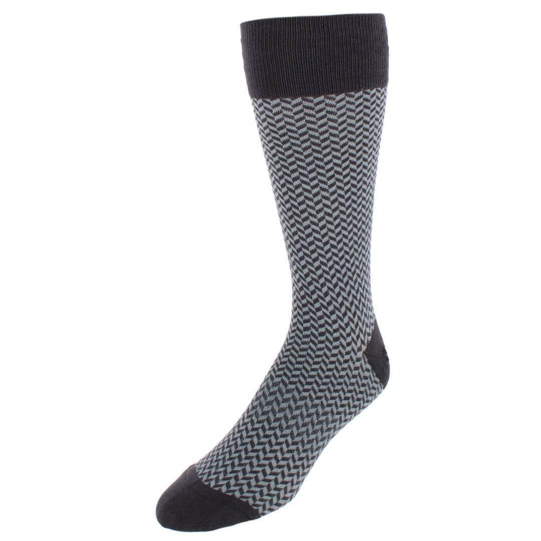 Holden Herringbone Mid-Calf Pima Cotton Socks (1 Pair) - Charcoal and Grey Herringbone