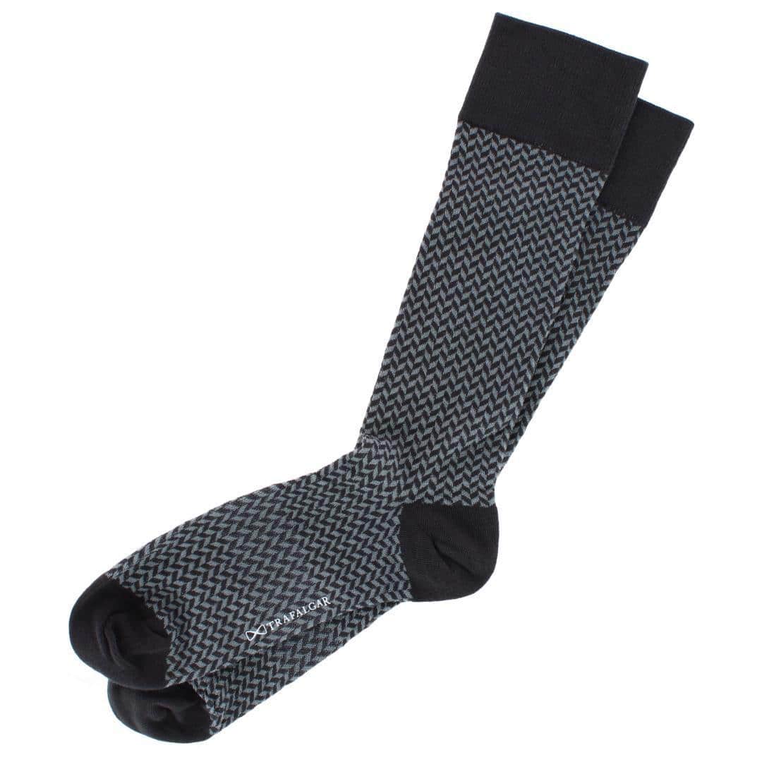 Holden Herringbone Mid-Calf Pima Cotton Socks (1 Pair) - Charcoal and Grey Herringbone