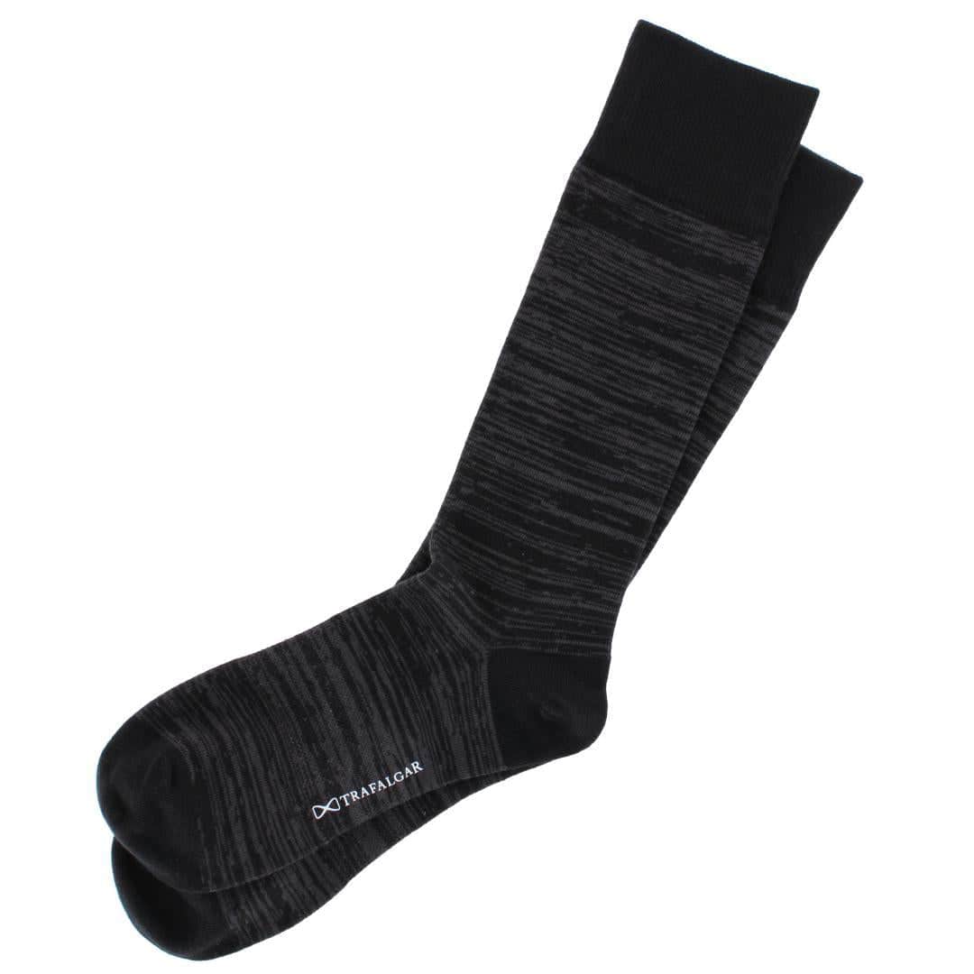 Marius Marled Patterned Mid-Calf Pima Cotton Socks (1 Pair) - Black and Charcoal Marled Pattern