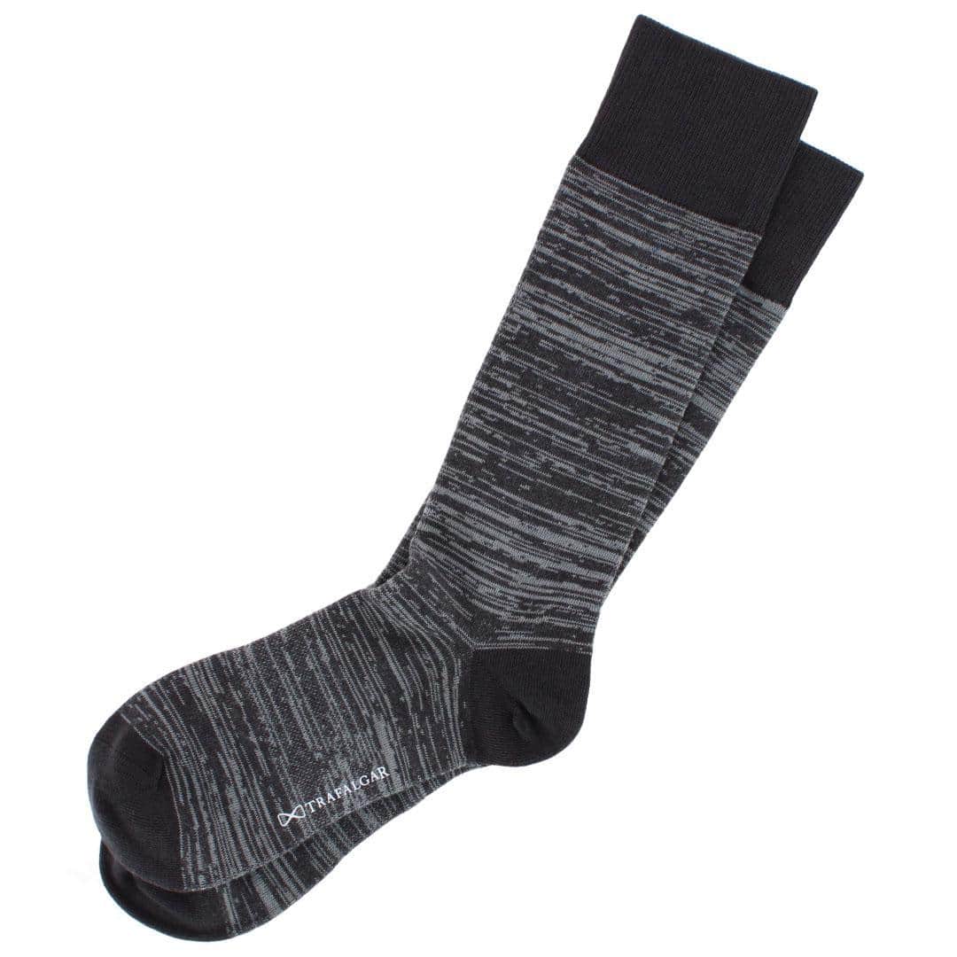 Marius Marled Patterned Mid-Calf Pima Cotton Socks (1 Pair) - Light and Dark Grey Marled Pattern