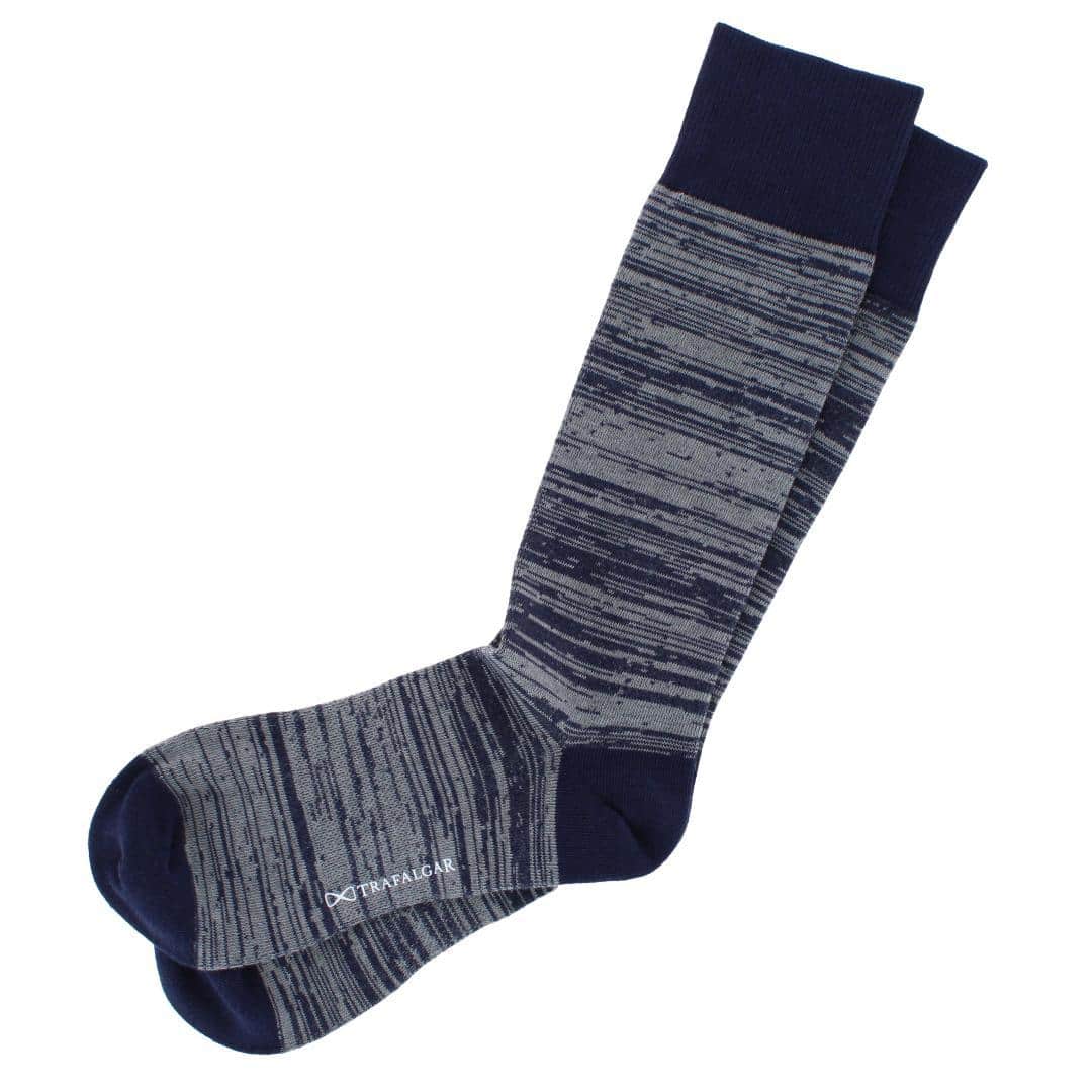 Marius Marled Patterned Mid-Calf Pima Cotton Socks (1 Pair) - Navy Blue and Grey Marled Pattern