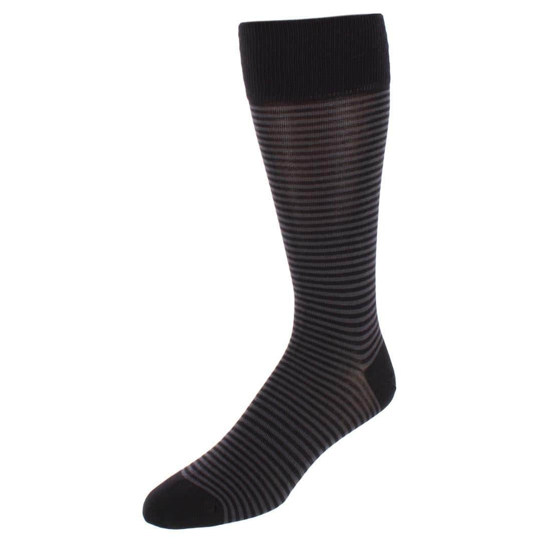 Carvel Striped Pattern Mid-Calf Pima Cotton Socks (1 Pair) - Black and  Charcoal Stripes