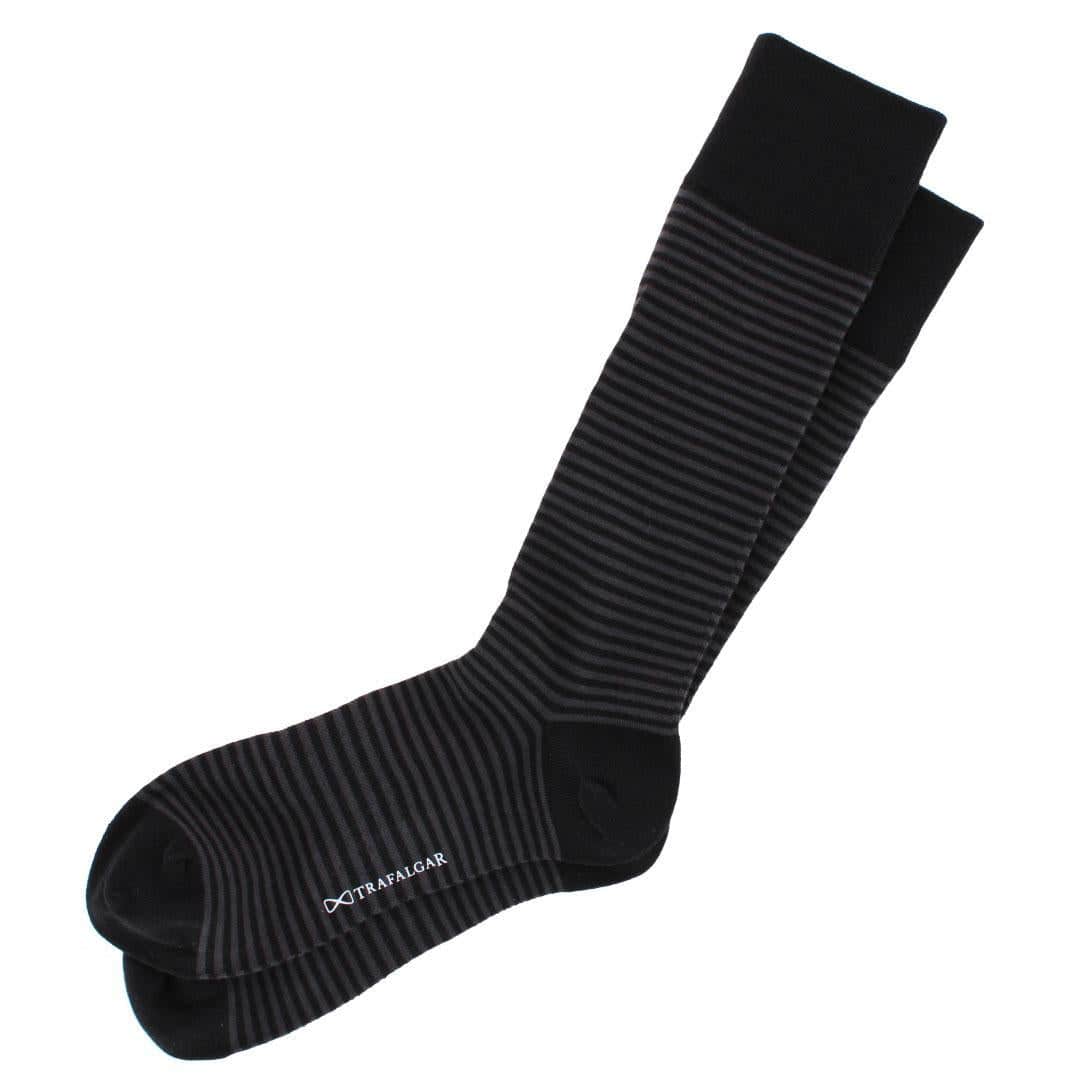Carvel Striped Pattern Mid-Calf Pima Cotton Socks (1 Pair) - Black and  Charcoal Stripes