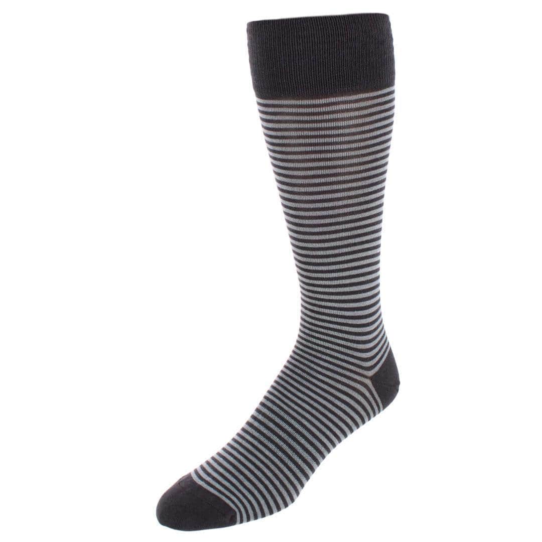 Carvel Striped Pattern Mid-Calf Pima Cotton Socks (1 Pair) - Dark and Light Grey Stripes