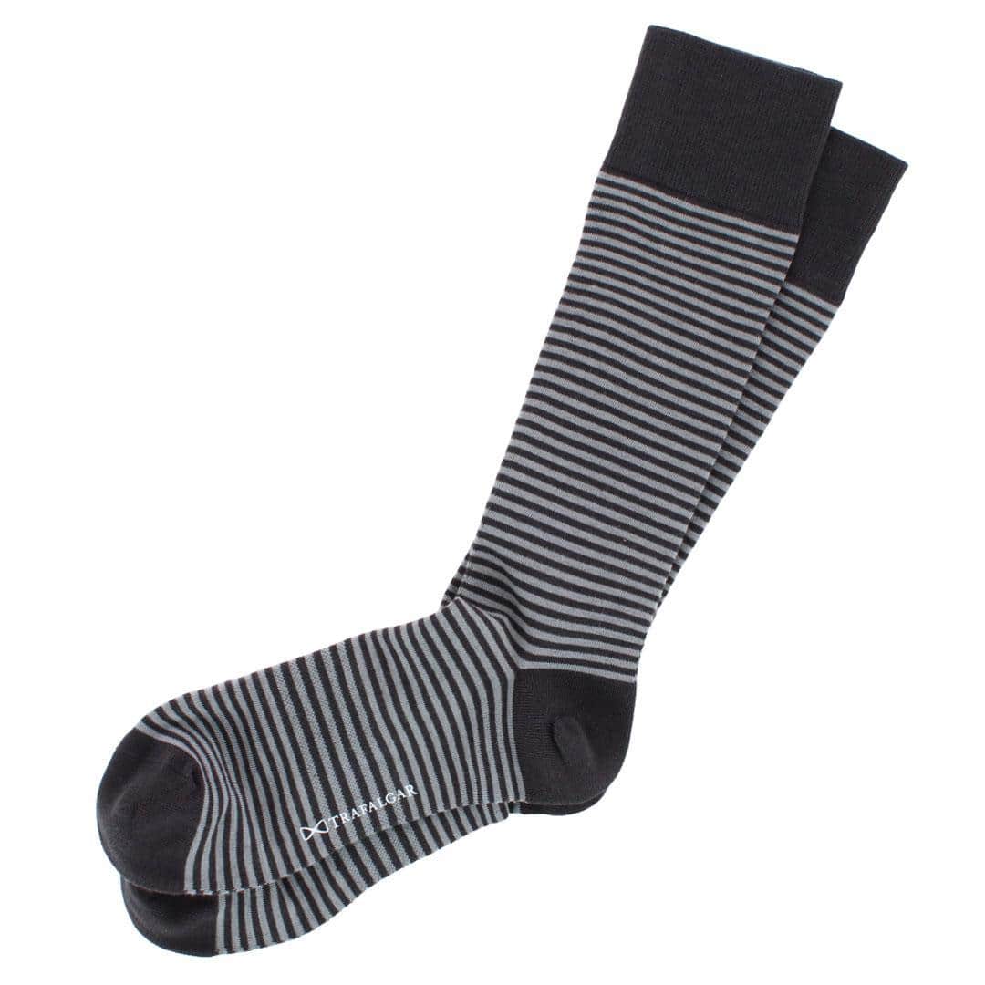 Carvel Striped Pattern Mid-Calf Pima Cotton Socks (1 Pair) - Dark and Light Grey Stripes