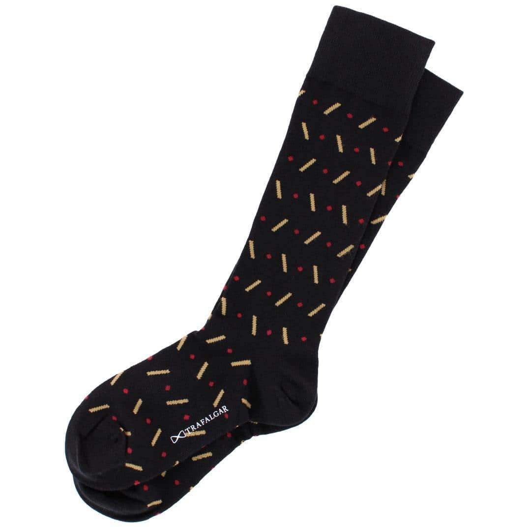 Jevin Dot and Dash Mid-Calf Combed Cotton Dress Socks (1 Pair) - Black