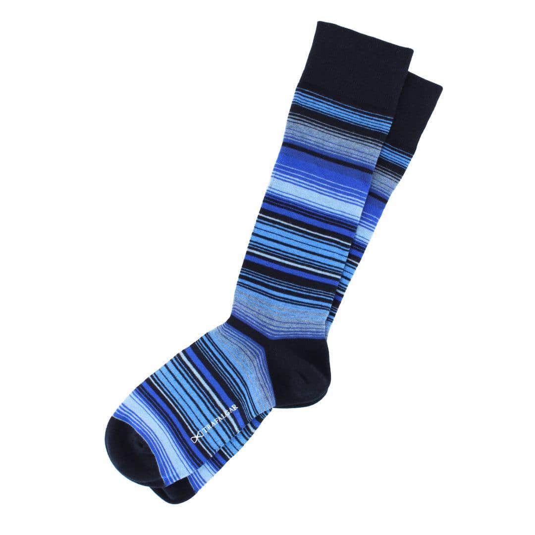 Aciano Micro Mulit-Stripe Mid-Calf Dress Socks (1 Pair) - Multiple Blues Micro Stripes