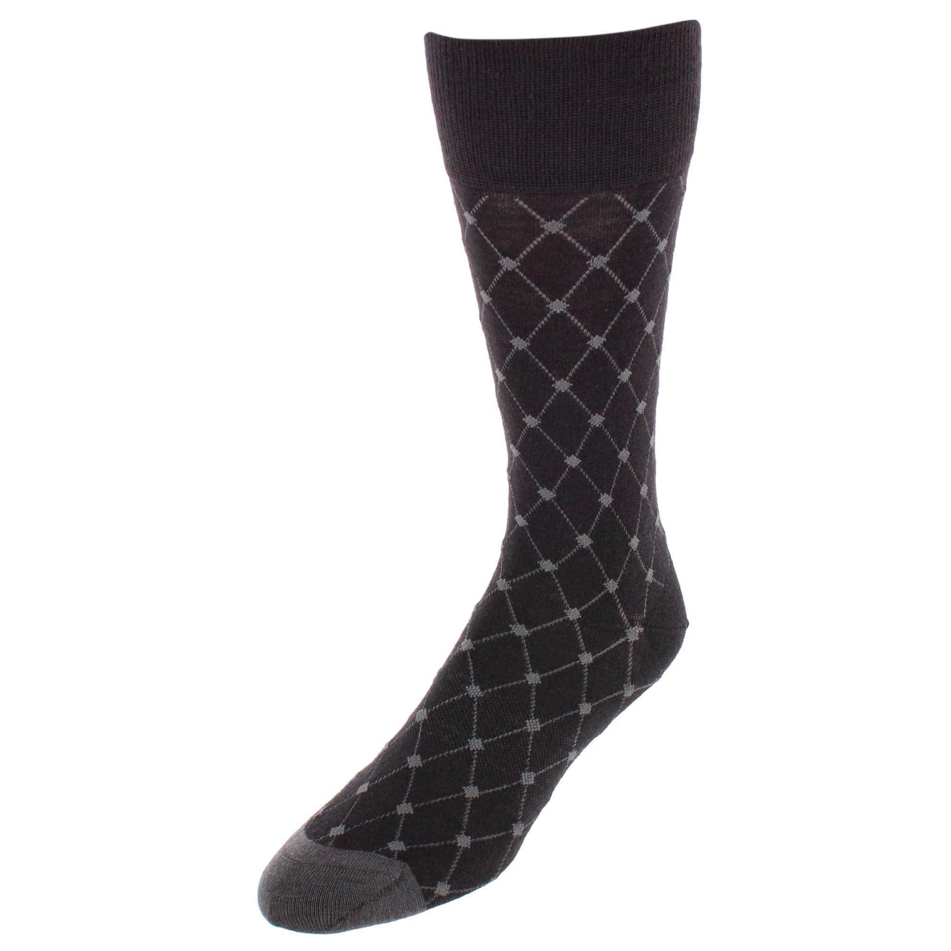 Ciel Diamon Patterned Mid-Calf Merino Wool Socks (1 Pair) - Black and Charcoal