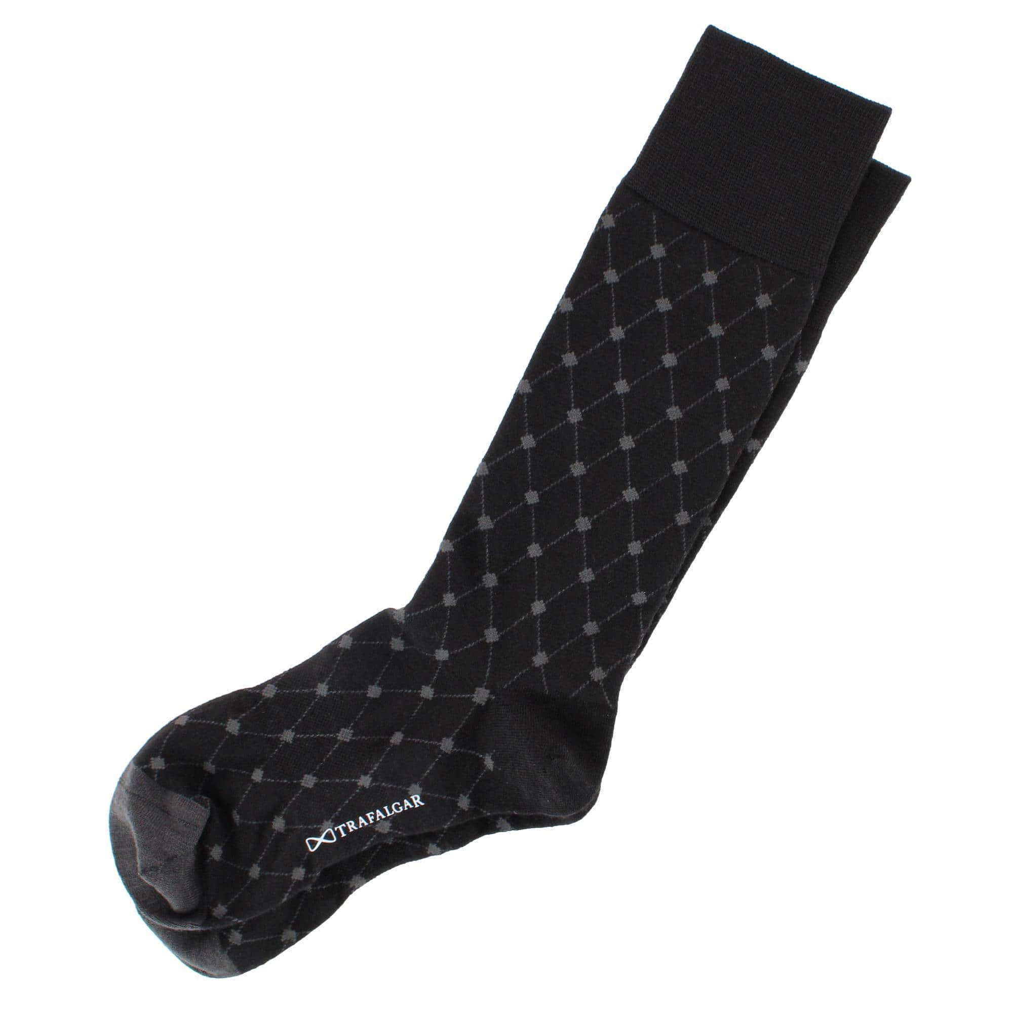 Ciel Diamon Patterned Mid-Calf Merino Wool Socks (1 Pair) - Black and Charcoal