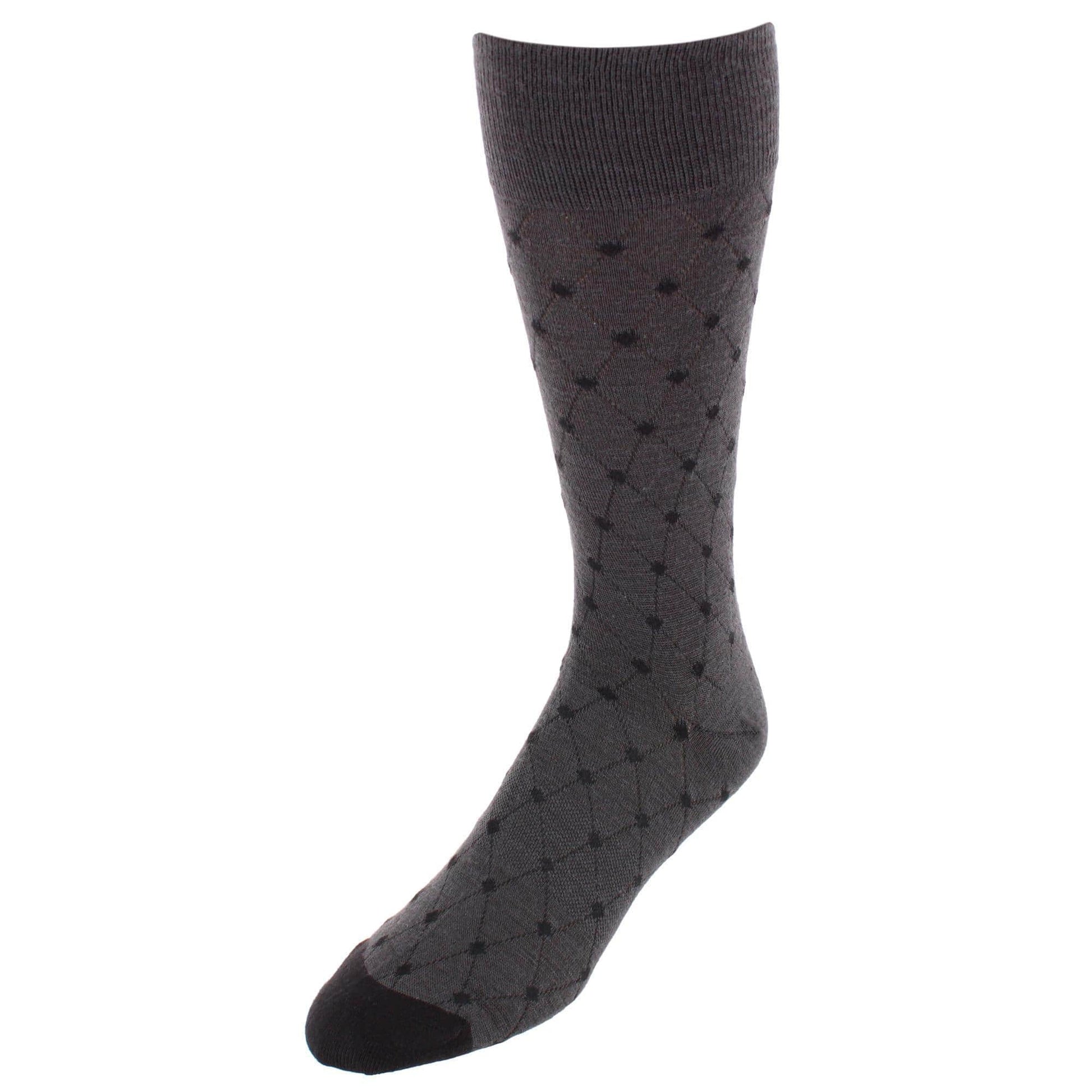 Ciel Diamon Patterned Mid-Calf Merino Wool Socks (1 Pair) - Charcoal and Black