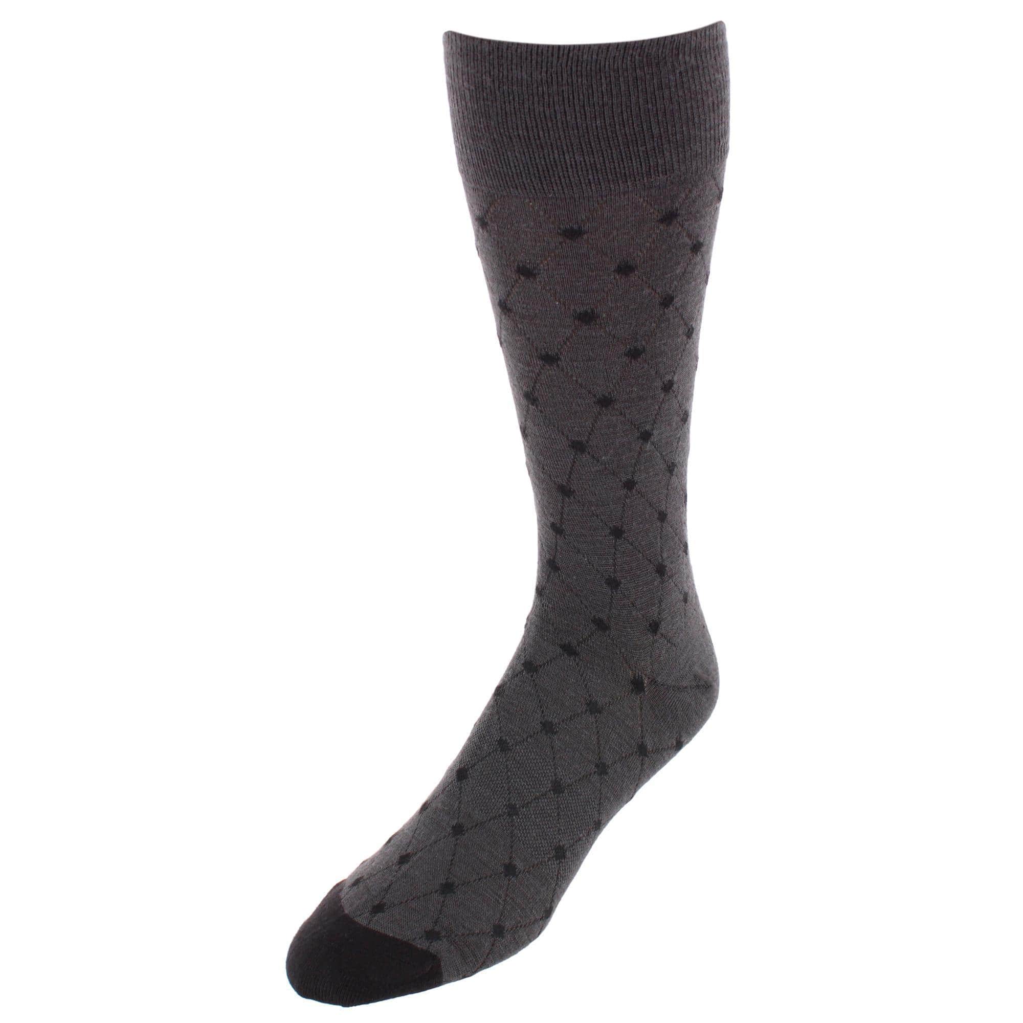 Ciel Diamon Patterned Mid-Calf Merino Wool Socks (1 Pair) - Charcoal and Black