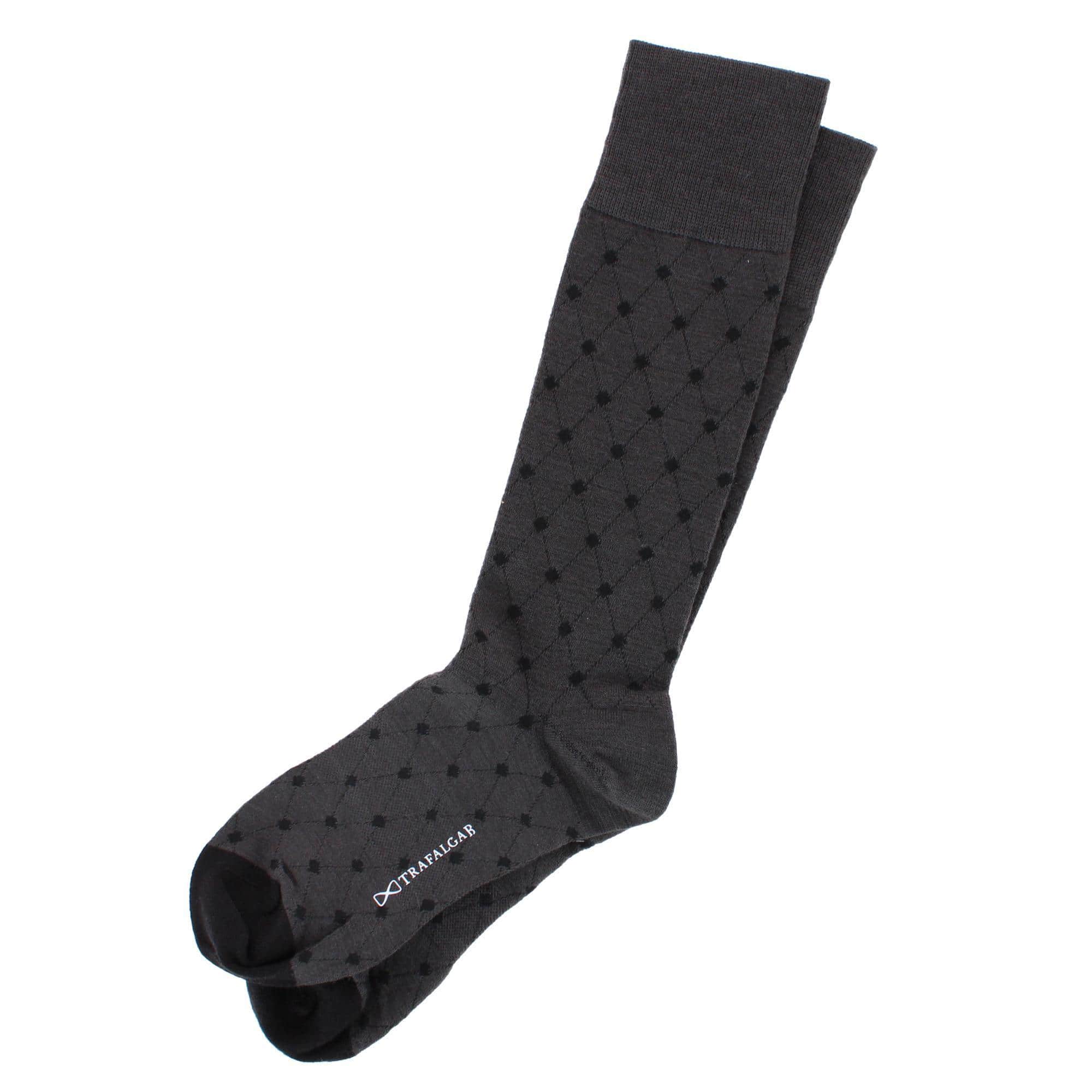 Ciel Diamon Patterned Mid-Calf Merino Wool Socks (1 Pair) - Charcoal and Black