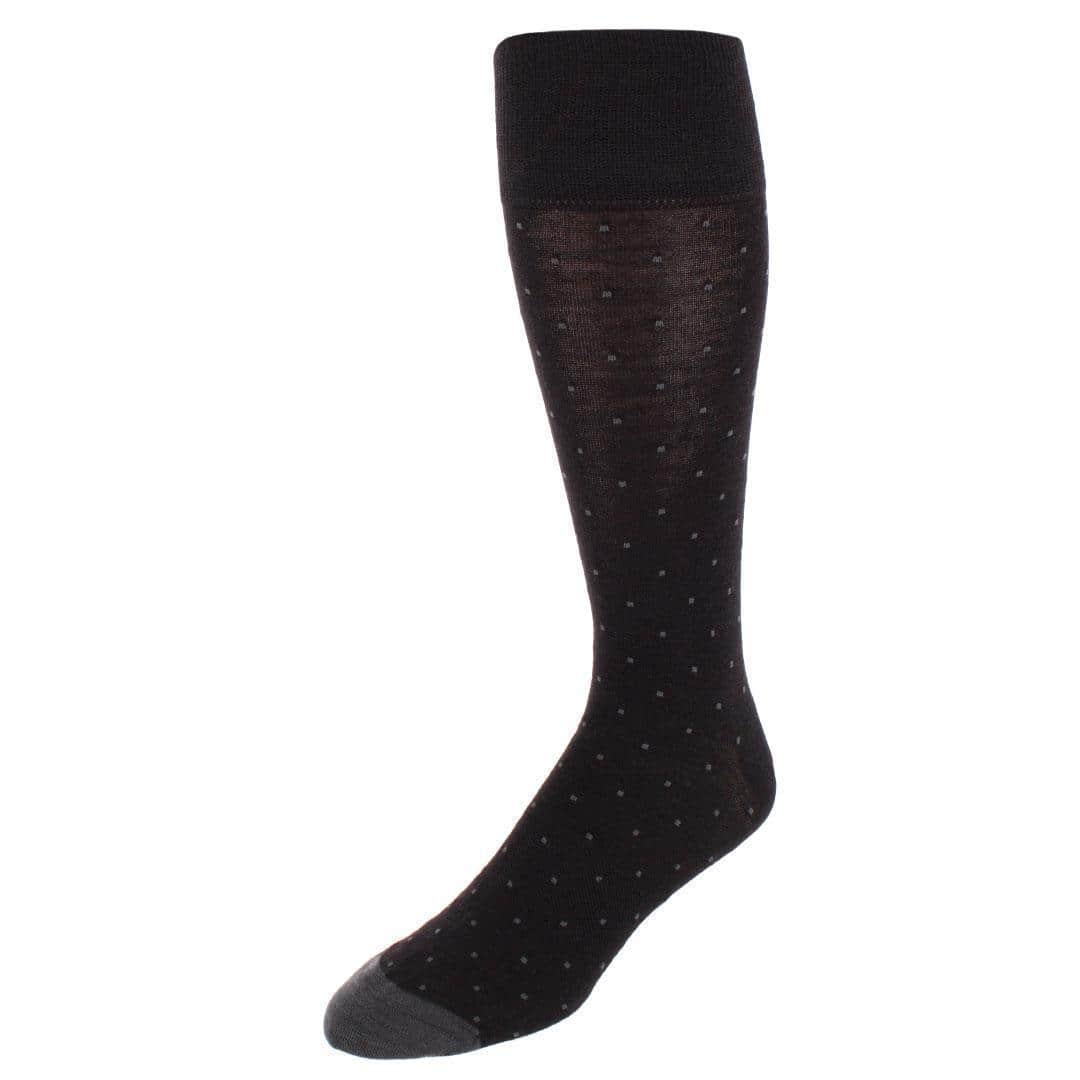 Croix Polka Dot Patterned Mid-Calf Merino Wool Socks (1 Pair) - Black with Charcoal Dots