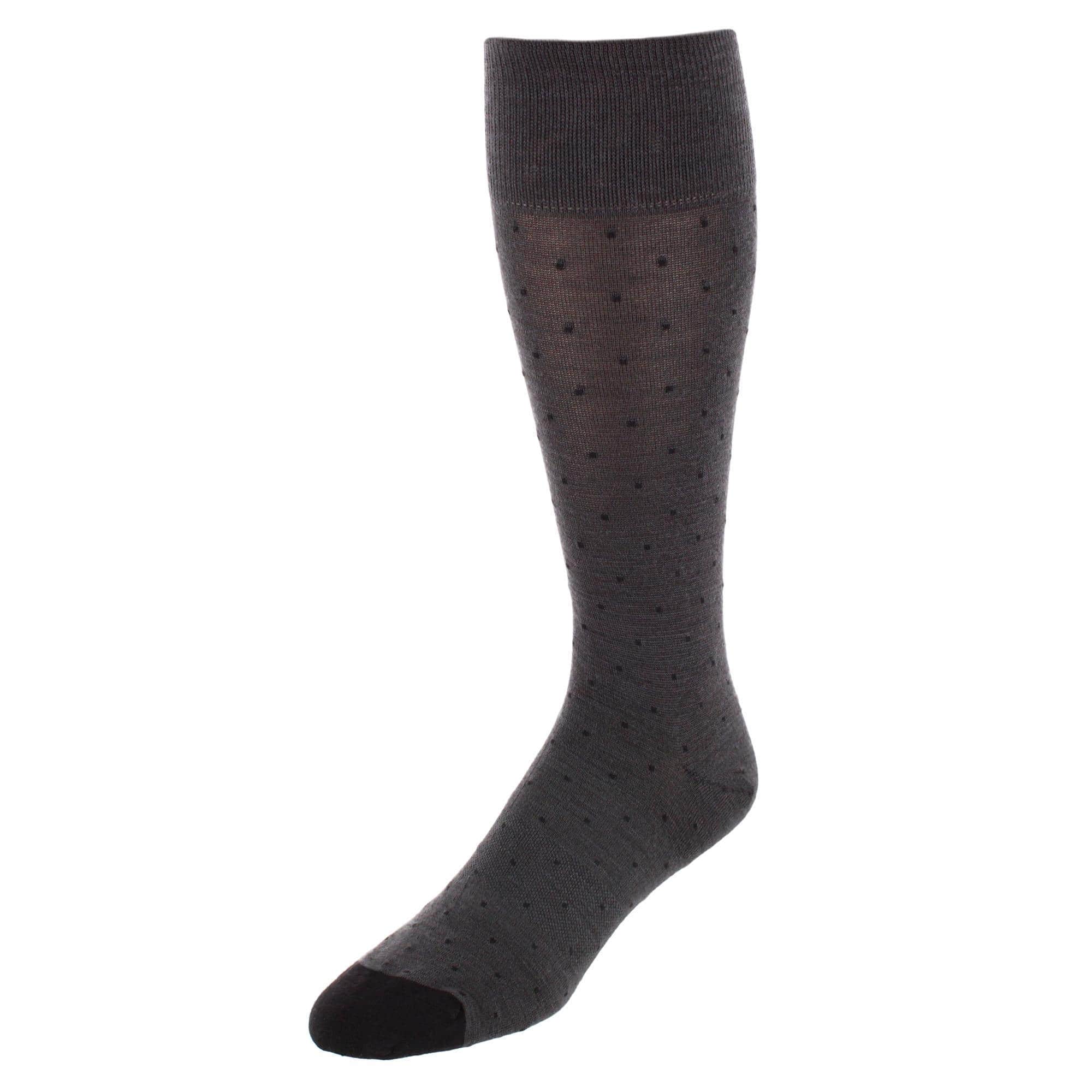 Croix Polka Dot Patterned Mid-Calf Merino Wool Socks (1 Pair) - Grey with Black Dots