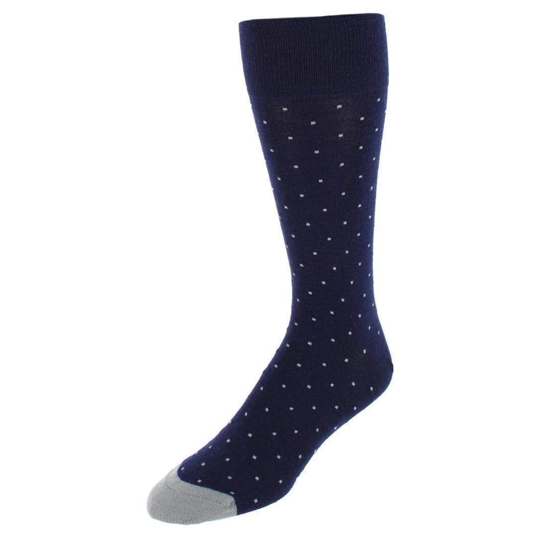 Croix Polka Dot Patterned Mid-Calf Merino Wool Socks (1 Pair) - Navy Blue with Grey Dots