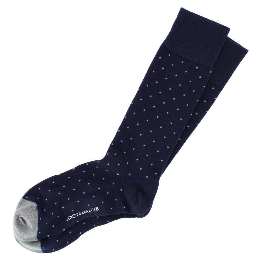 Croix Polka Dot Patterned Mid-Calf Merino Wool Socks (1 Pair) - Navy Blue with Grey Dots