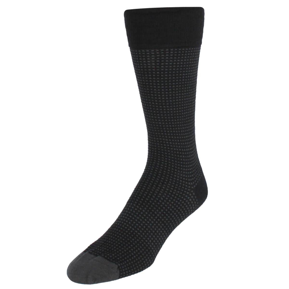 Alderic Birdseye Patterned Mid-Calf Merino Wool Socks (1 Pair) - Black and Charcoal