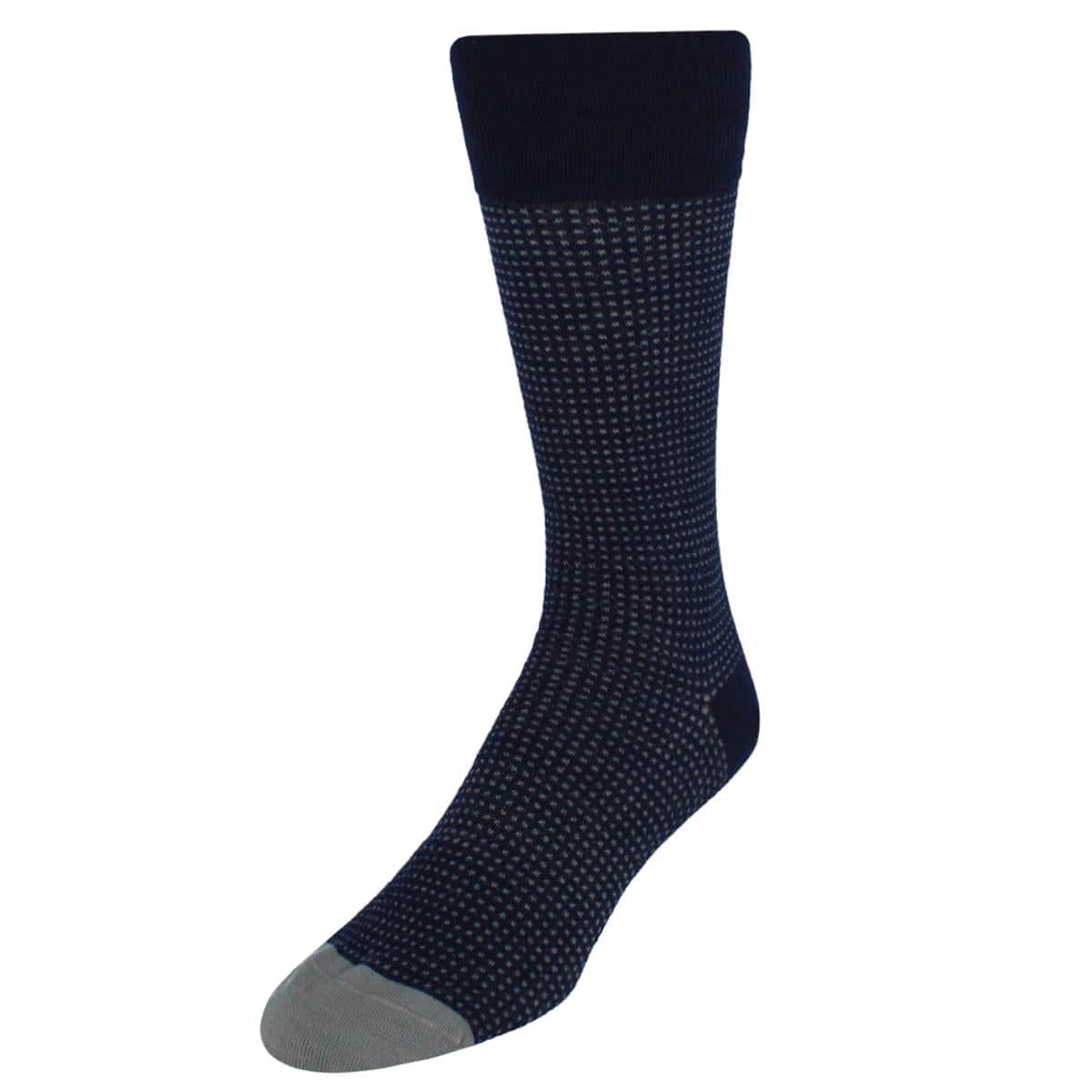 Alderic Birdseye Patterned Mid-Calf Merino Wool Socks (1 Pair) - Navy Blue and Grey