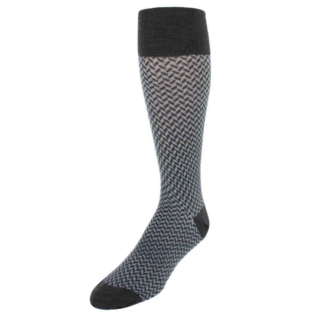 Benoit Herringbone Patterned Mid-Calf Merino Wool Socks (1 Pair) - Charcoal and Grey
