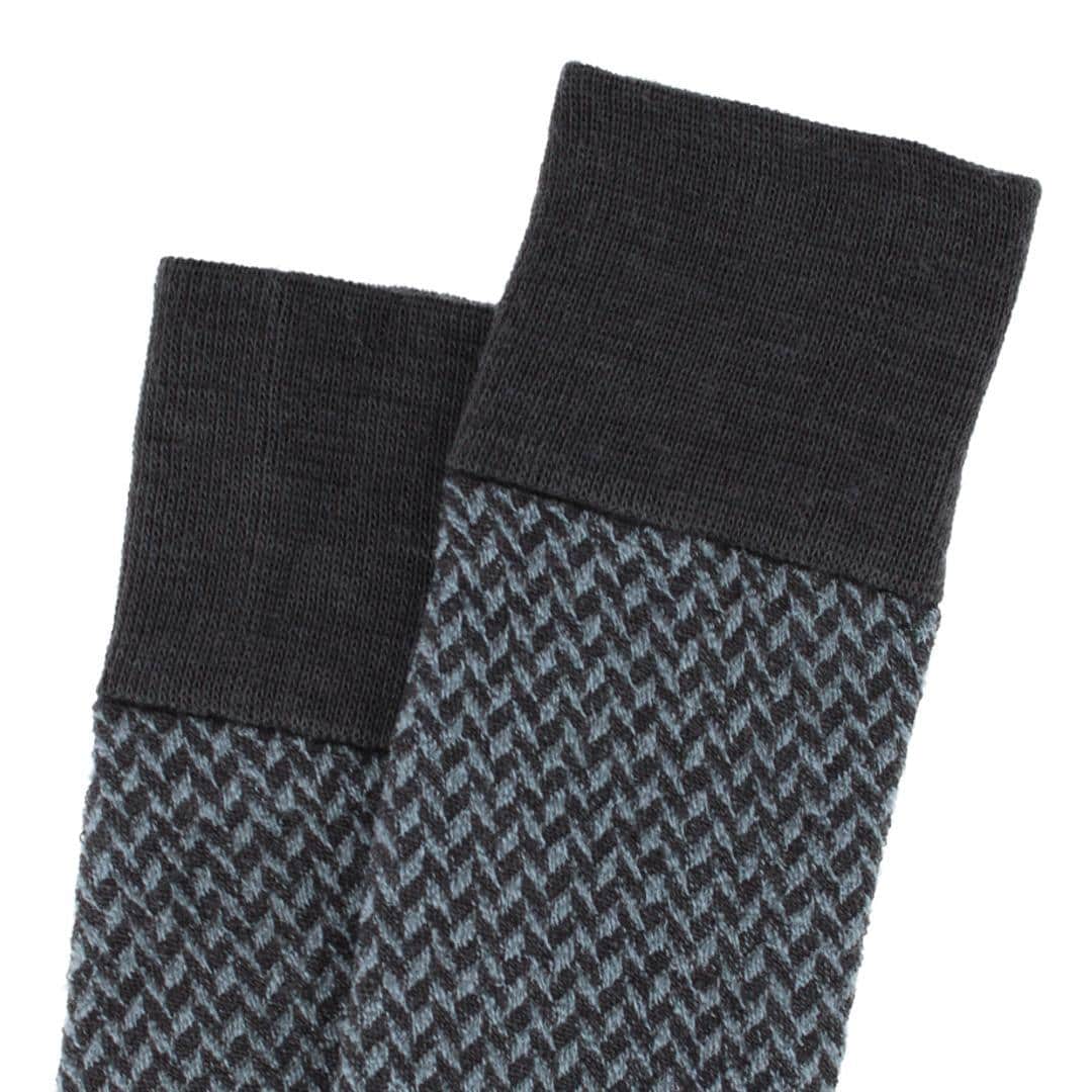 Benoit Herringbone Patterned Mid-Calf Merino Wool Socks (1 Pair) - Charcoal and Grey