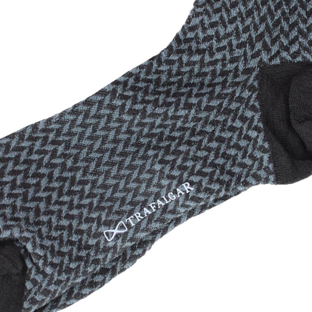 Benoit Herringbone Patterned Mid-Calf Merino Wool Socks (1 Pair) - Charcoal and Grey