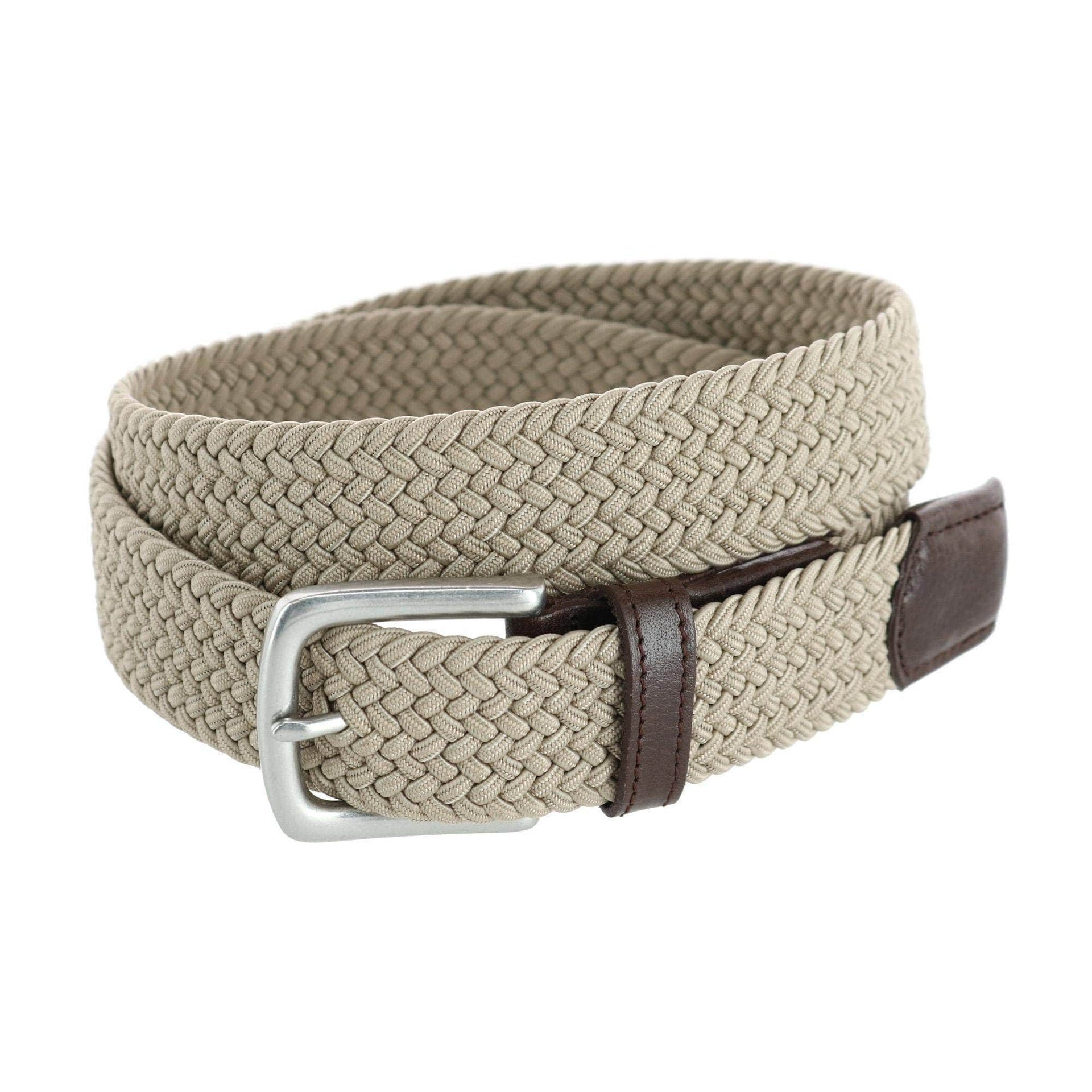 7001 Men's Leather Covered Buckle Woven Elastic Stretch Belt 1-1/4 Wide
