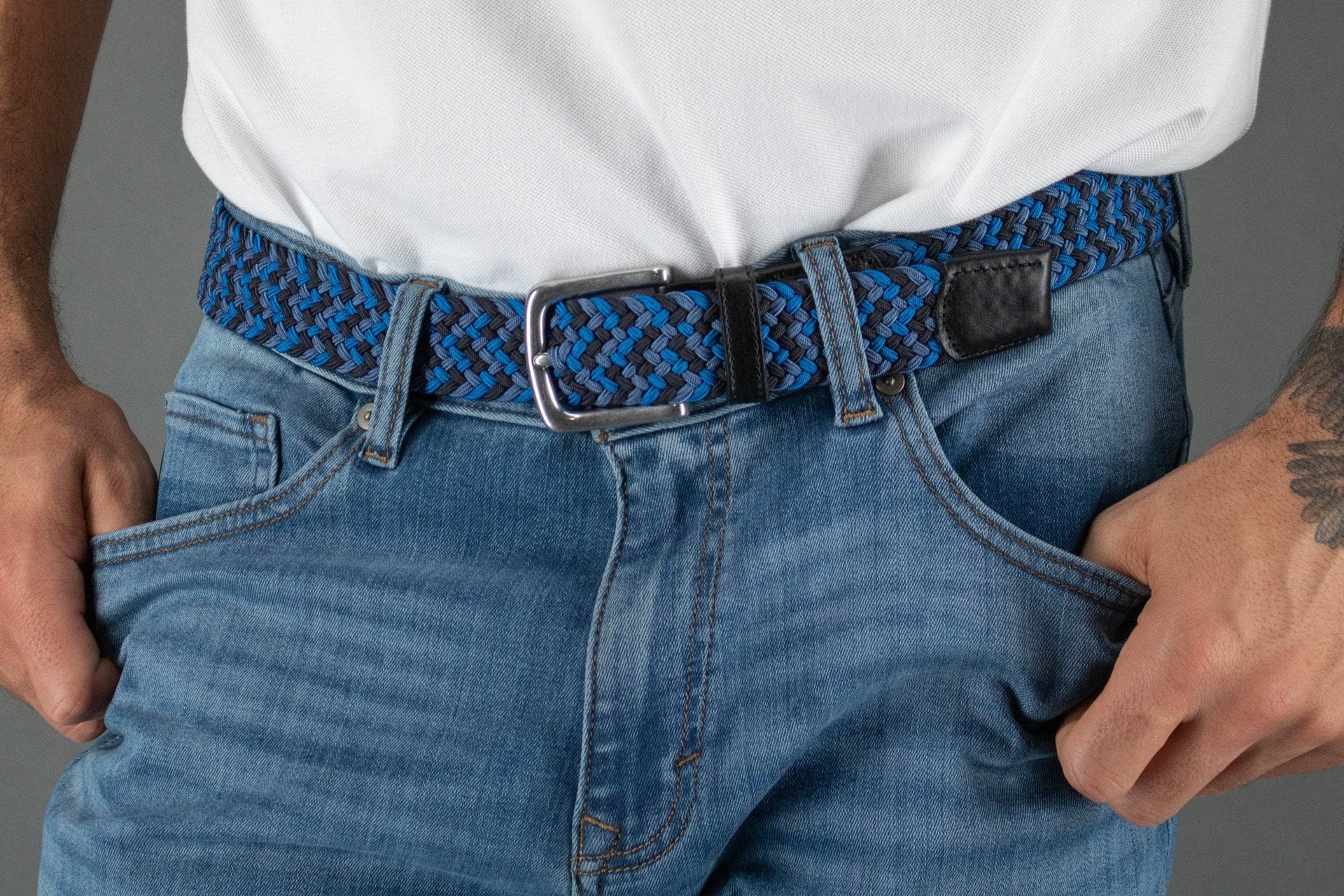 Blue Mixed Denim Corset Belt
