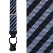 The Aristocrat Black & Grey Diagonal Stripe Button End Silk Braces