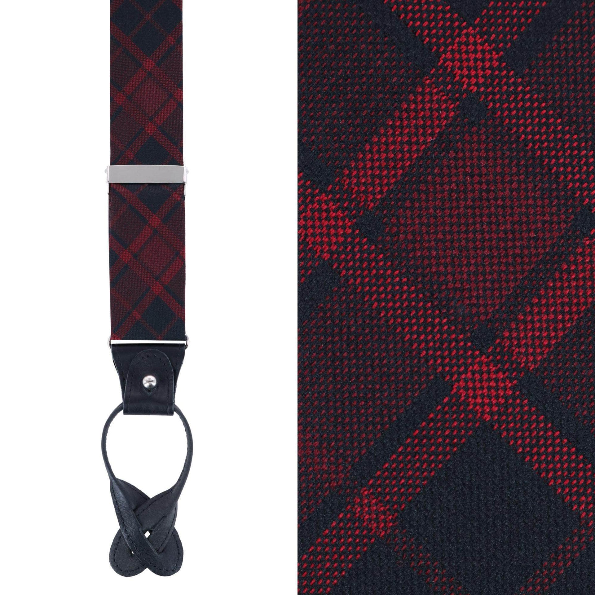 Kincade Red Blackwatch Plaid Silk Button End Braces by Trafalgar Men's  Accessories