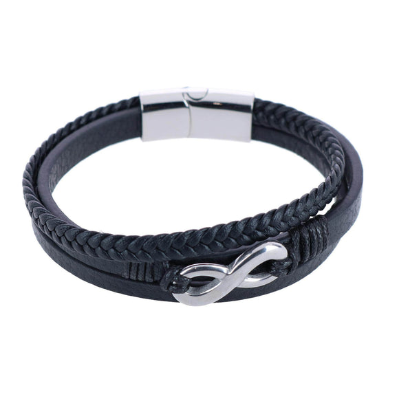 Infinity Triple Band Secure Clasp Leather Bracelet
