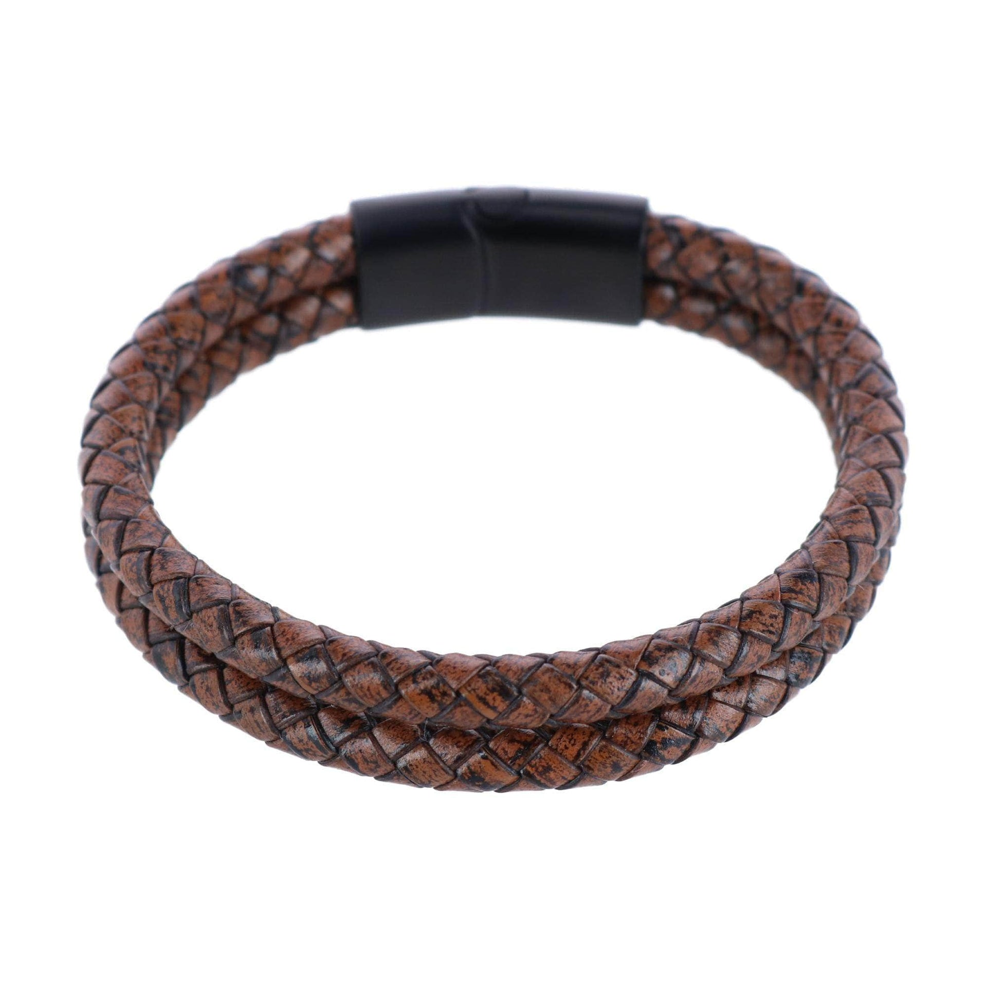 Simple Double Band Braided Secure Clasp Leather Bracelet by Trafalgar Men's  Accessories